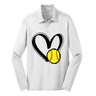 Love Softball Heart Silk Touch Performance Long Sleeve Polo