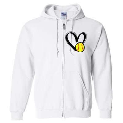 Love Softball Heart Full Zip Hoodie