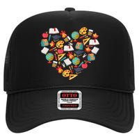 Love School Heart High Crown Mesh Back Trucker Hat