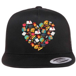 Love School Heart Flat Bill Trucker Hat