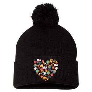 Love School Heart Pom Pom 12in Knit Beanie