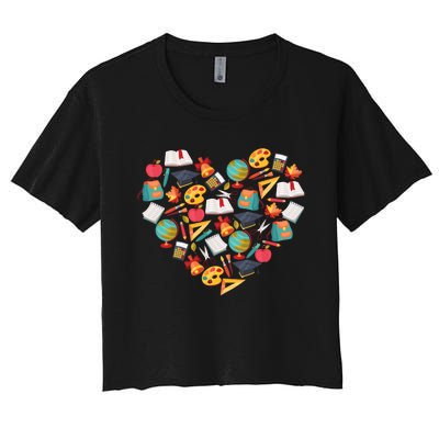 Love School Heart Women's Crop Top Tee