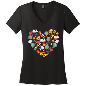 Love School Heart Women's V-Neck T-Shirt