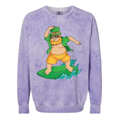 Leprechaun Surfer In Hawaii St Patrick's Day Funny Surf Gift Cute Gift Colorblast Crewneck Sweatshirt