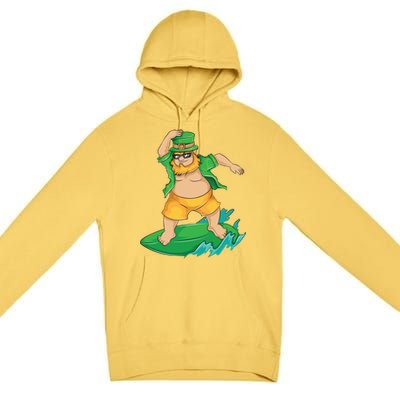 Leprechaun Surfer In Hawaii St Patrick's Day Funny Surf Gift Cute Gift Premium Pullover Hoodie