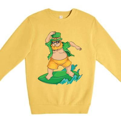 Leprechaun Surfer In Hawaii St Patrick's Day Funny Surf Gift Cute Gift Premium Crewneck Sweatshirt