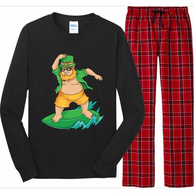 Leprechaun Surfer In Hawaii St Patrick's Day Funny Surf Gift Cute Gift Long Sleeve Pajama Set