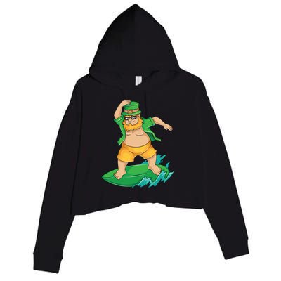 Leprechaun Surfer In Hawaii St Patrick's Day Funny Surf Gift Cute Gift Crop Fleece Hoodie