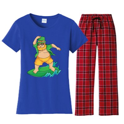 Leprechaun Surfer In Hawaii St Patrick's Day Funny Surf Gift Cute Gift Women's Flannel Pajama Set