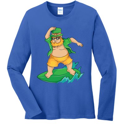 Leprechaun Surfer In Hawaii St Patrick's Day Funny Surf Gift Cute Gift Ladies Long Sleeve Shirt