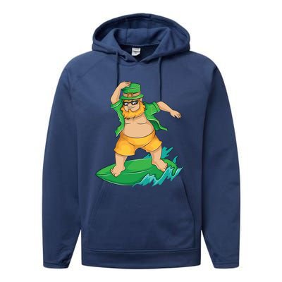 Leprechaun Surfer In Hawaii St Patrick's Day Funny Surf Gift Cute Gift Performance Fleece Hoodie