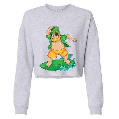 Leprechaun Surfer In Hawaii St Patrick's Day Funny Surf Gift Cute Gift Cropped Pullover Crew