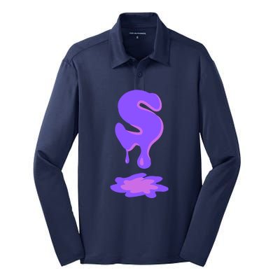 Letter S In Purple Silk Touch Performance Long Sleeve Polo