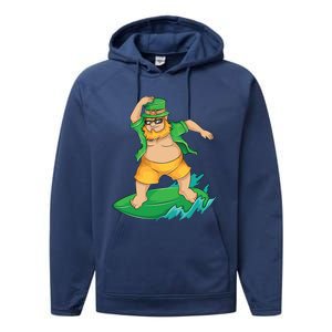 Leprechaun Surfer In Hawaii St Patrick's Day Funny Surf Gift Performance Fleece Hoodie