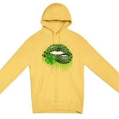 Lips Sexy Irish Leopard Print Shamrock Green St Patricks Day Premium Pullover Hoodie