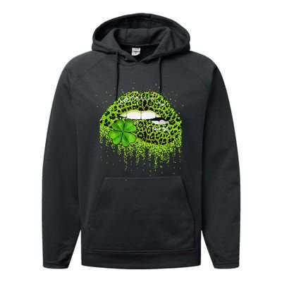 Lips Sexy Irish Leopard Print Shamrock Green St Patricks Day Performance Fleece Hoodie