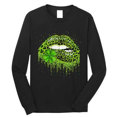 Lips Sexy Irish Leopard Print Shamrock Green St Patricks Day Long Sleeve Shirt