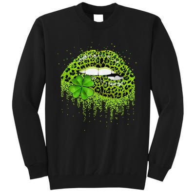 Lips Sexy Irish Leopard Print Shamrock Green St Patricks Day Tall Sweatshirt