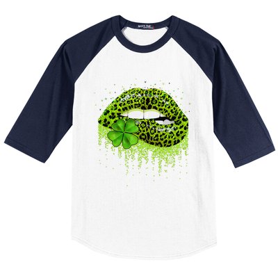 Lips Sexy Irish Leopard Print Shamrock Green St Patricks Day Baseball Sleeve Shirt