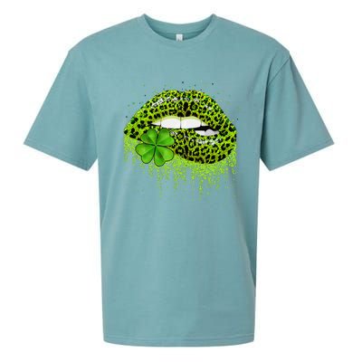 Lips Sexy Irish Leopard Print Shamrock Green St Patricks Day Sueded Cloud Jersey T-Shirt