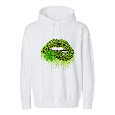 Lips Sexy Irish Leopard Print Shamrock Green St Patricks Day Garment-Dyed Fleece Hoodie