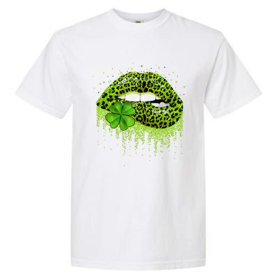 Lips Sexy Irish Leopard Print Shamrock Green St Patricks Day Garment-Dyed Heavyweight T-Shirt