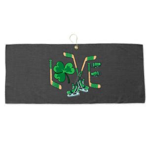 Love Shamrock Ice Hockey Lovers Happy St Patrick's Day Gift Large Microfiber Waffle Golf Towel