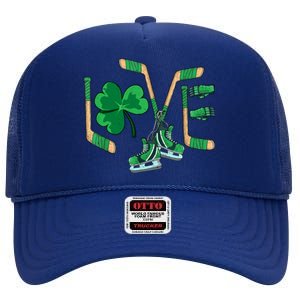 Love Shamrock Ice Hockey Lovers Happy St Patrick's Day Gift High Crown Mesh Back Trucker Hat