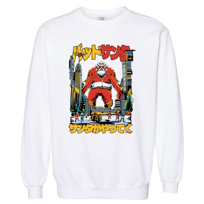 Laser Santa Is Coming To Y'all Anime Kaiju Christmas Time Garment-Dyed Sweatshirt