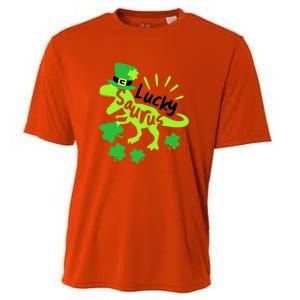 Lucky Saurus Irish T Rex Dinosaur Clover St.Patrick's Day Cooling Performance Crew T-Shirt