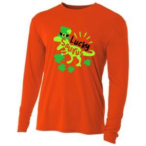 Lucky Saurus Irish T Rex Dinosaur Clover St.Patrick's Day Cooling Performance Long Sleeve Crew