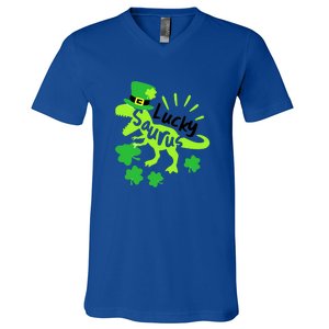 Lucky Saurus Irish T Rex Dinosaur Clover St.Patrick's Day V-Neck T-Shirt