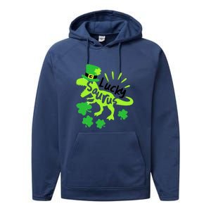 Lucky Saurus Irish T Rex Dinosaur Clover St.Patrick's Day Performance Fleece Hoodie