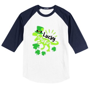 Lucky Saurus Irish T Rex Dinosaur Clover St.Patrick's Day Baseball Sleeve Shirt