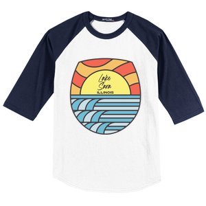 Lake Sara Illinois IL Sunset Vacation Souvenir Baseball Sleeve Shirt