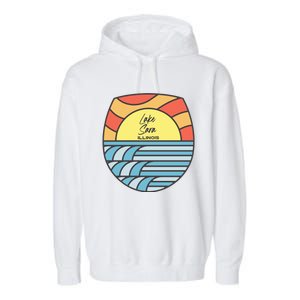 Lake Sara Illinois IL Sunset Vacation Souvenir Garment-Dyed Fleece Hoodie