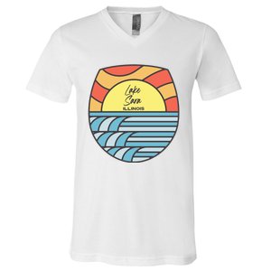 Lake Sara Illinois IL Sunset Vacation Souvenir V-Neck T-Shirt