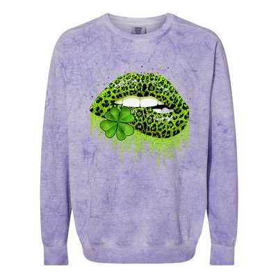 Lips Sexy Irish Leopard Print Shamrock Green St Patricks Day Colorblast Crewneck Sweatshirt