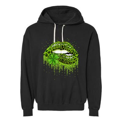 Lips Sexy Irish Leopard Print Shamrock Green St Patricks Day Garment-Dyed Fleece Hoodie