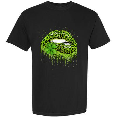 Lips Sexy Irish Leopard Print Shamrock Green St Patricks Day Garment-Dyed Heavyweight T-Shirt