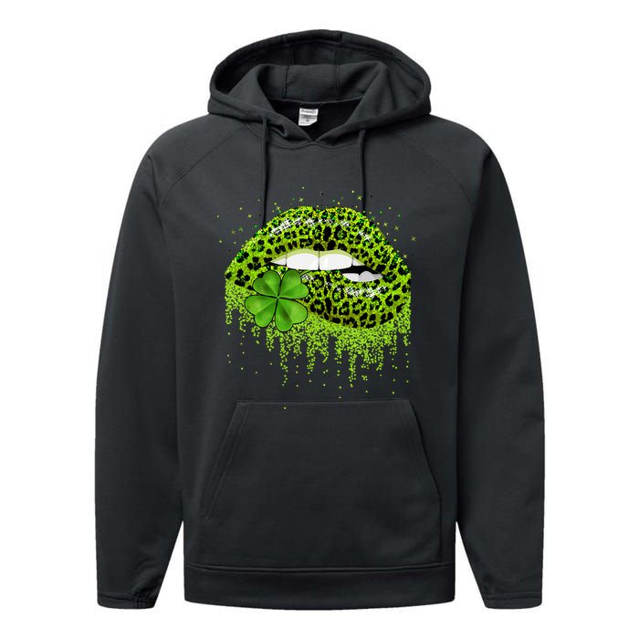 Lips Sexy Irish Leopard Print Shamrock Green St Patricks Day Performance Fleece Hoodie