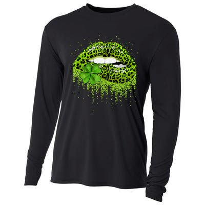 Lips Sexy Irish Leopard Print Shamrock Green St Patricks Day Cooling Performance Long Sleeve Crew