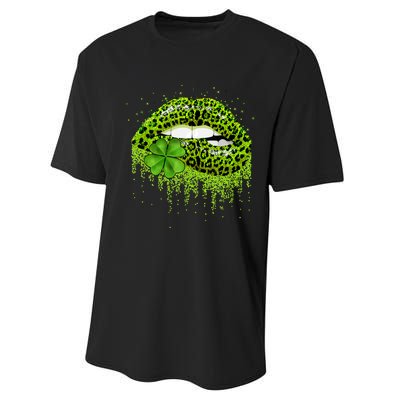 Lips Sexy Irish Leopard Print Shamrock Green St Patricks Day Performance Sprint T-Shirt