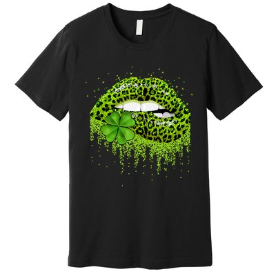 Lips Sexy Irish Leopard Print Shamrock Green St Patricks Day Premium T-Shirt