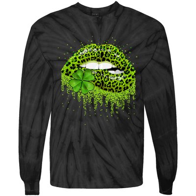 Lips Sexy Irish Leopard Print Shamrock Green St Patricks Day Tie-Dye Long Sleeve Shirt