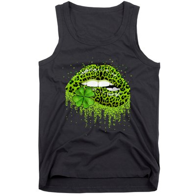 Lips Sexy Irish Leopard Print Shamrock Green St Patricks Day Tank Top