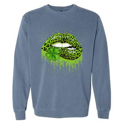 Lips Sexy Irish Leopard Print Shamrock Green St Patricks Day Garment-Dyed Sweatshirt