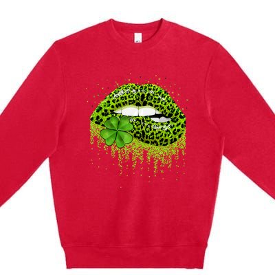 Lips Sexy Irish Leopard Print Shamrock Green St Patricks Day Premium Crewneck Sweatshirt