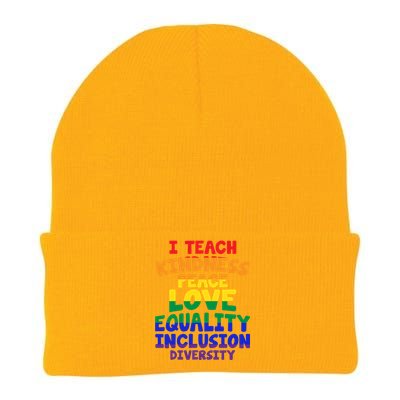 Lgbtq Support I Teach Kindness Peace Love Equality Gift Knit Cap Winter Beanie