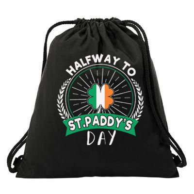 Leprechaun Shamrock Irish Halfway To Saint Paddys Day Drawstring Bag